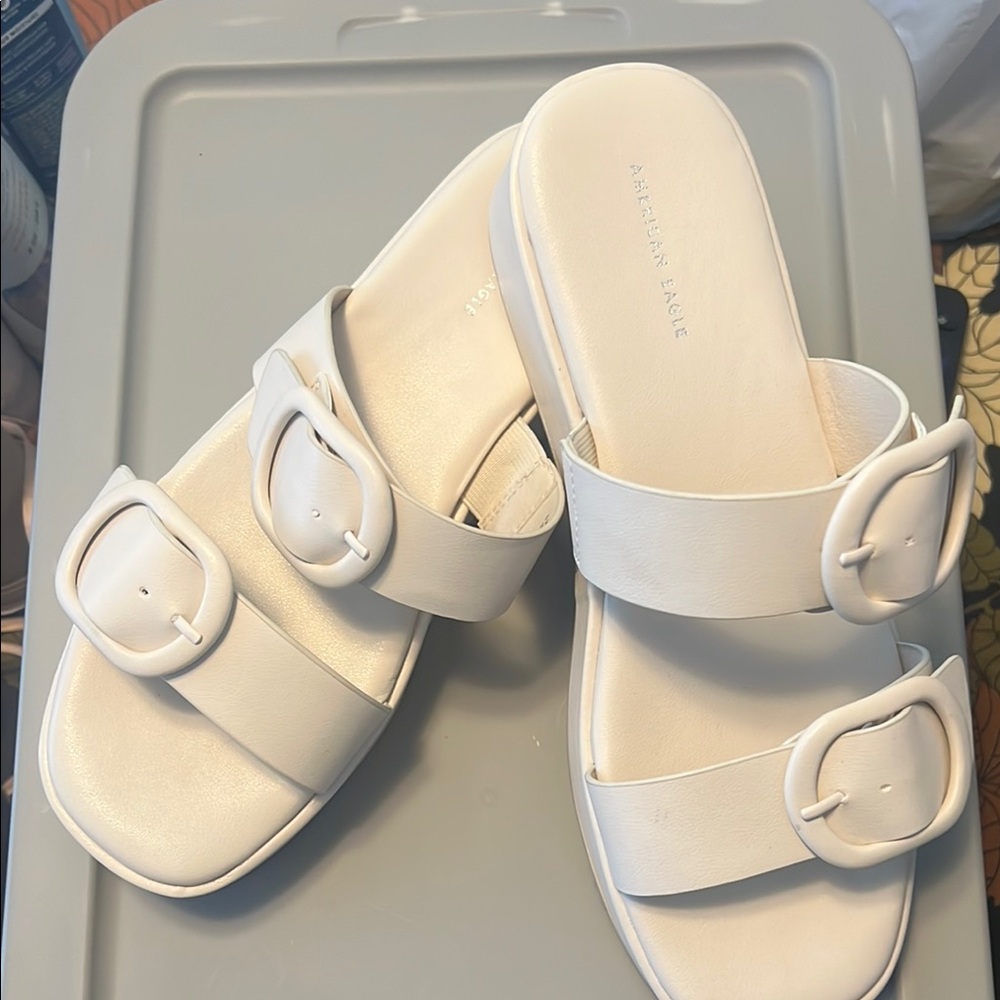 American Eagle White Sandals with Adjustable Straps